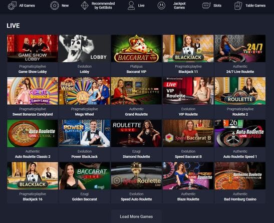 GetSlots Casino live dealer