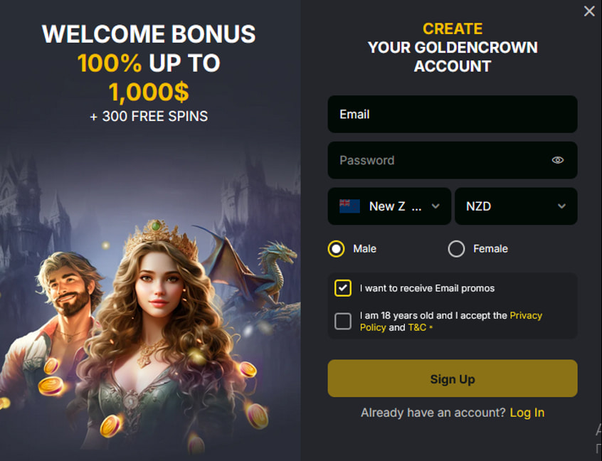 Registration Golden Crown casino